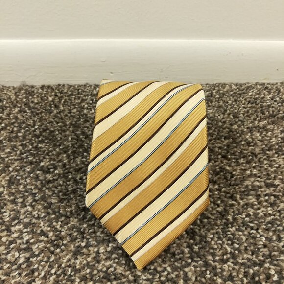 Brioni Neck Tie 100% SilkGold Striped 59.5L 3.5W